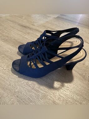 Navy Strappy Slingback Heels - Womens